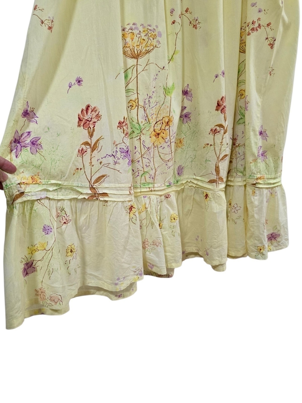 Soft Surroundings Pale Yellow Floral Lace-Trim Maxi Cotton Nightgown Size XL - Picture 6 of 10